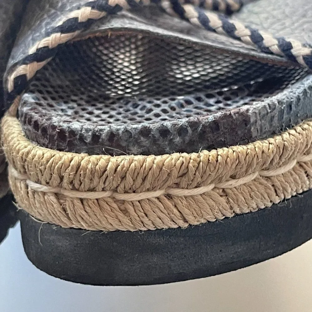Free People‎ Navy Python Snakeskin Espadrille Slides, Size 37
